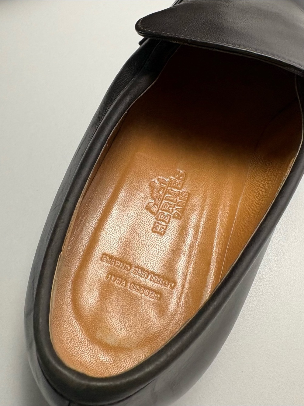 Hermes Men’s Square Toe Slip On Leather Loafers Brown Size US10 IT40